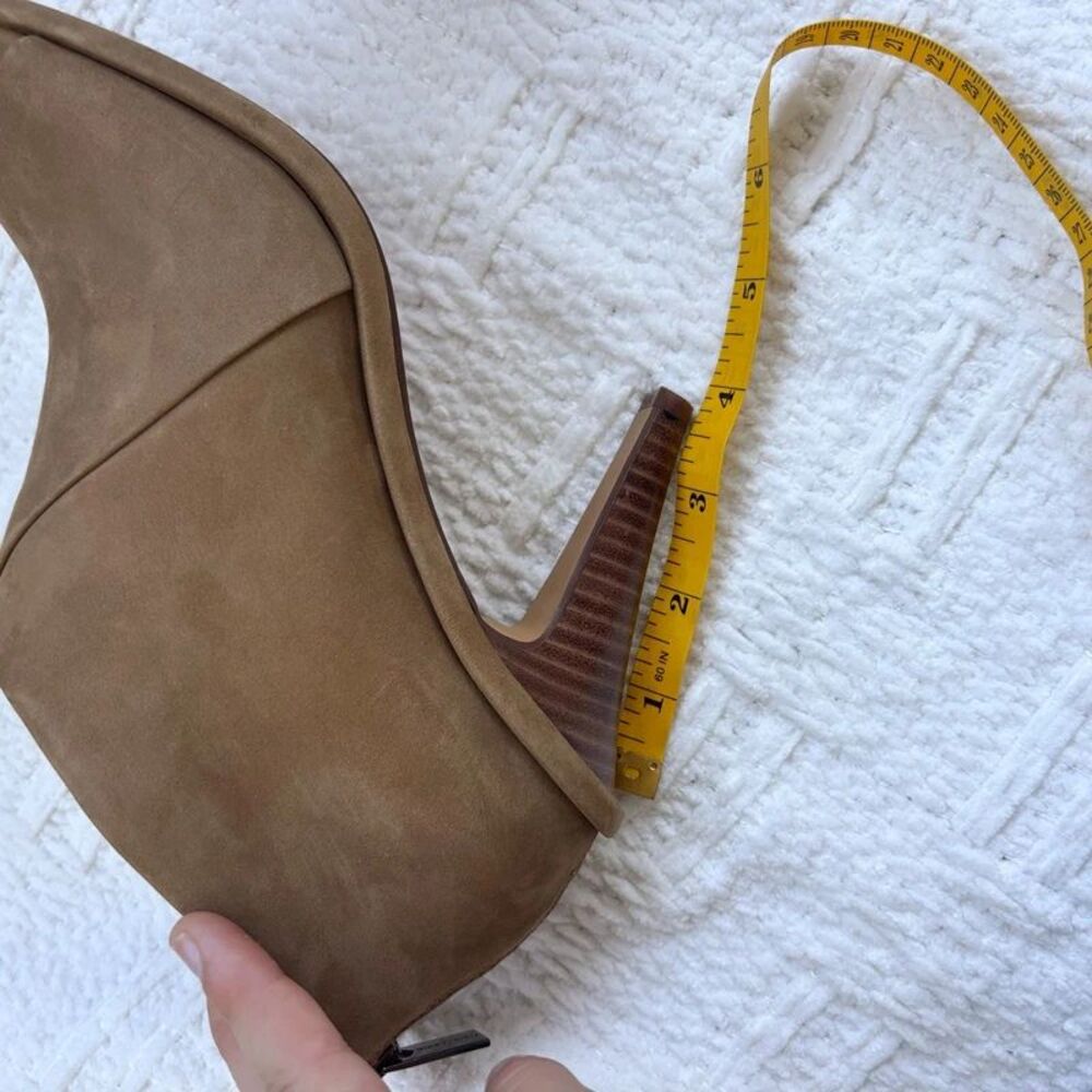 Vince Camuto Taupe Suede Peep Toe Heeled Ankle Booties Fall Winter - Picture 8 of 8